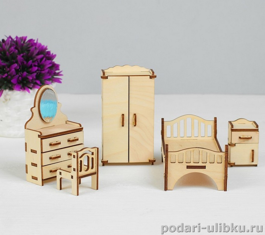 картинка Набор деревянной кукольной мебели "Спальня" — Подари Улыбку