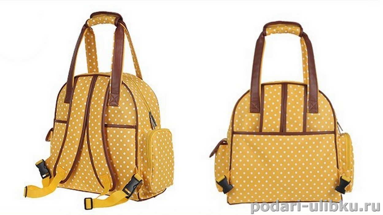 картинка Сумка - рюкзак для мамы Pannier, жёлтая в горох. — Подари Улыбку