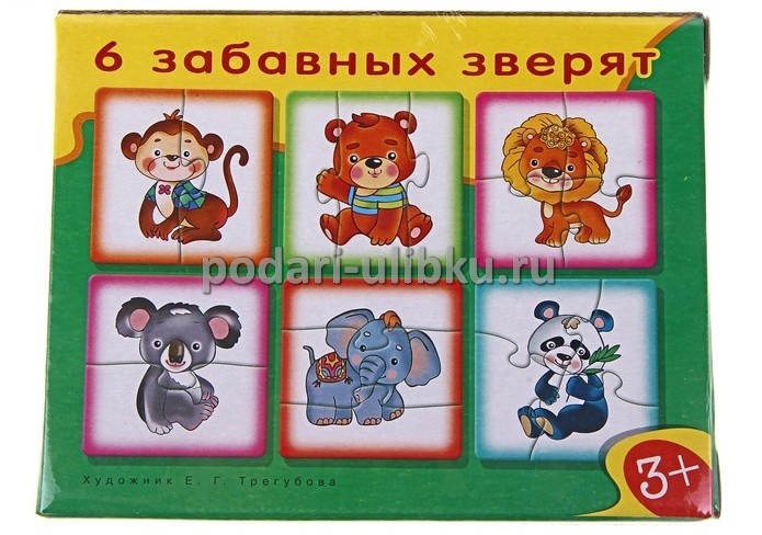 картинка Пазлы для малышей "6 забавных зверят" — Подари Улыбку