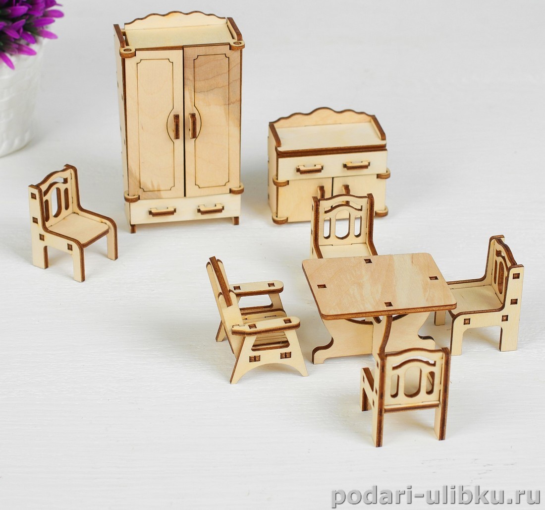 Мебель деревянная для кукол набор. Столовая (2 кресла, стол) 01876