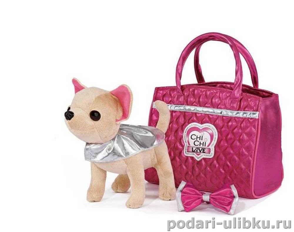 Chi Chi Love плюшевая собачка Чихуахуа Гламур с бантом и розовой сумочкой