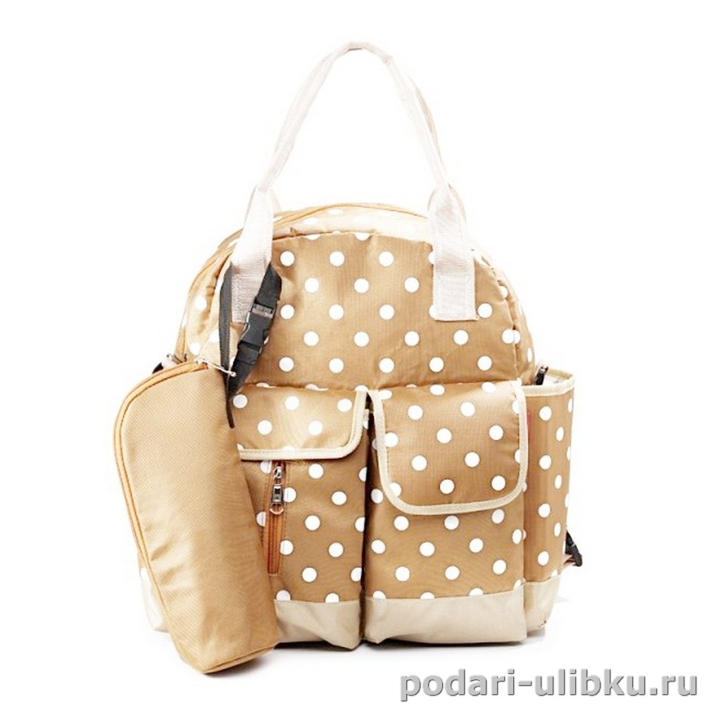 картинка Сумка-рюкзак для мамы коричневая в горох Insular — Подари Улыбку