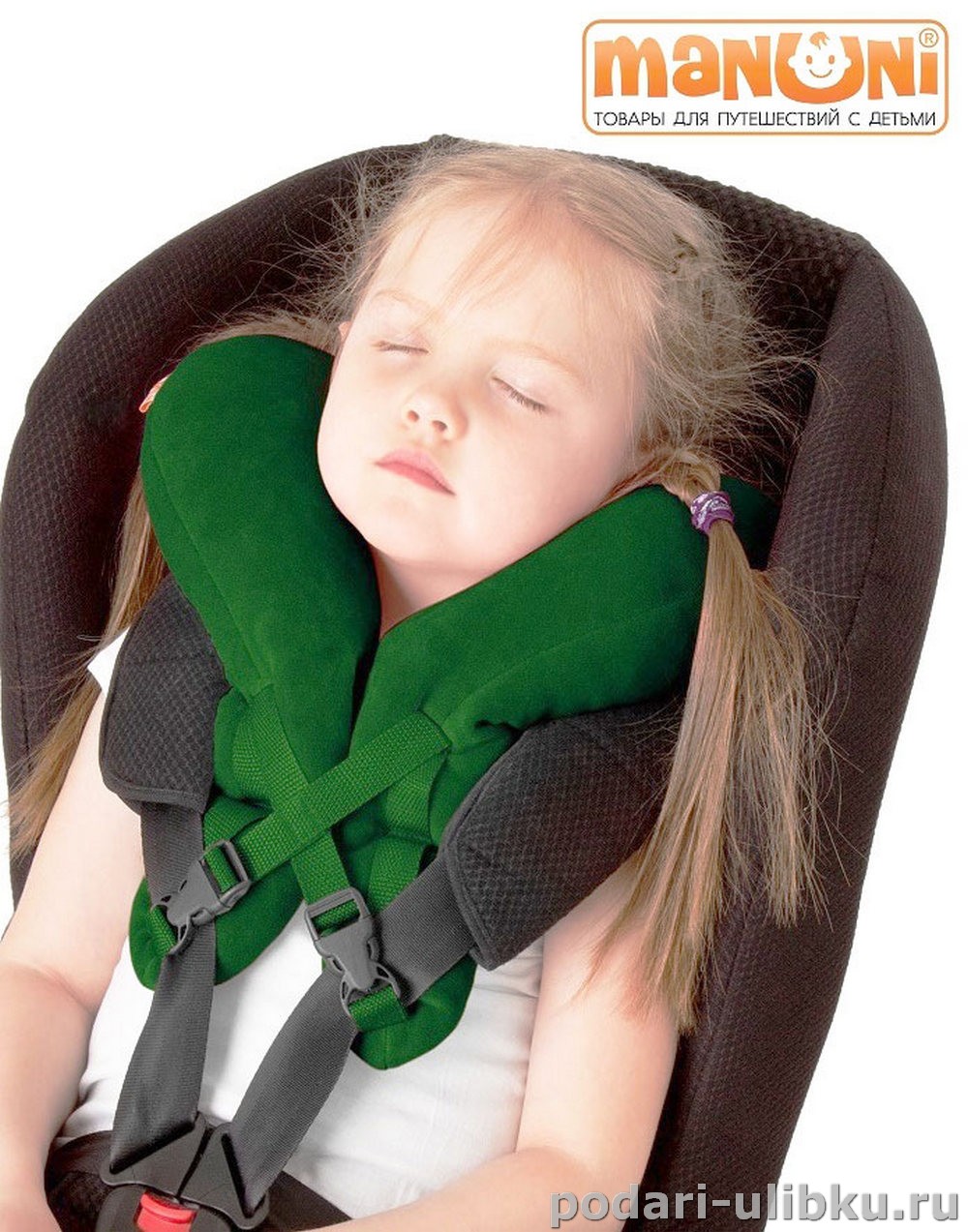 картинка Анатомическая транспортная подушка для детей от 5 до 10 лет. Зелёная — Подари Улыбку