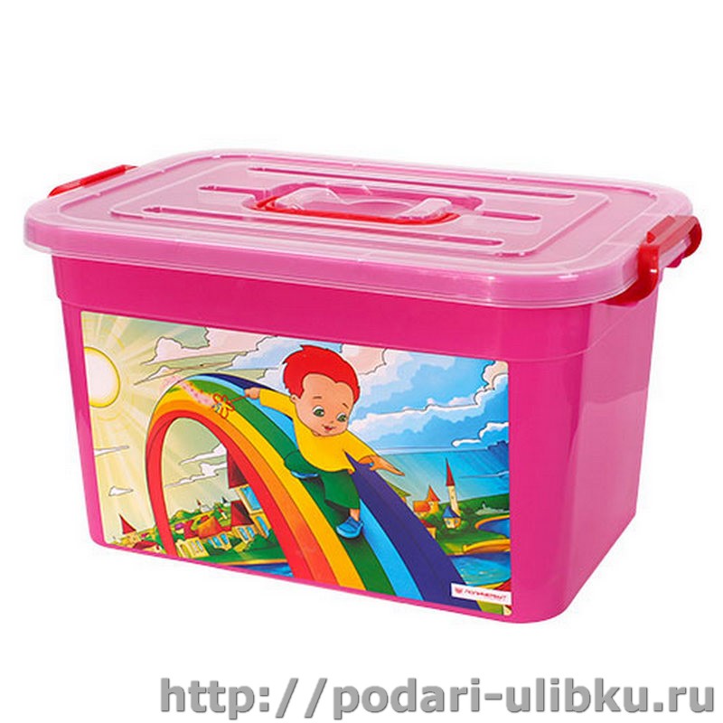 картинка Ящик-контейнер для игрушек "Радуга" малиновый. 10л — Подари Улыбку