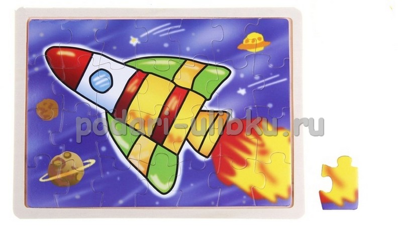 картинка Пазл в деревянной рамке "Космическая ракета", 36 элементов — Подари Улыбку