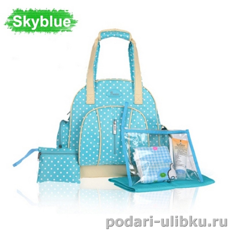 картинка Сумка - рюкзак для мамы Pannier, цвет небесно-голубой в горох — Подари Улыбку